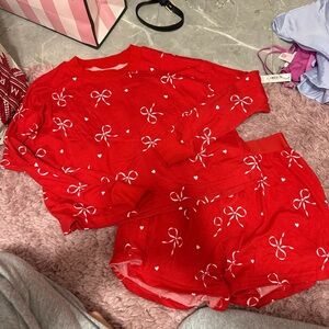 American Eagle Outfitters Red Bow & Heart Pajama Set
